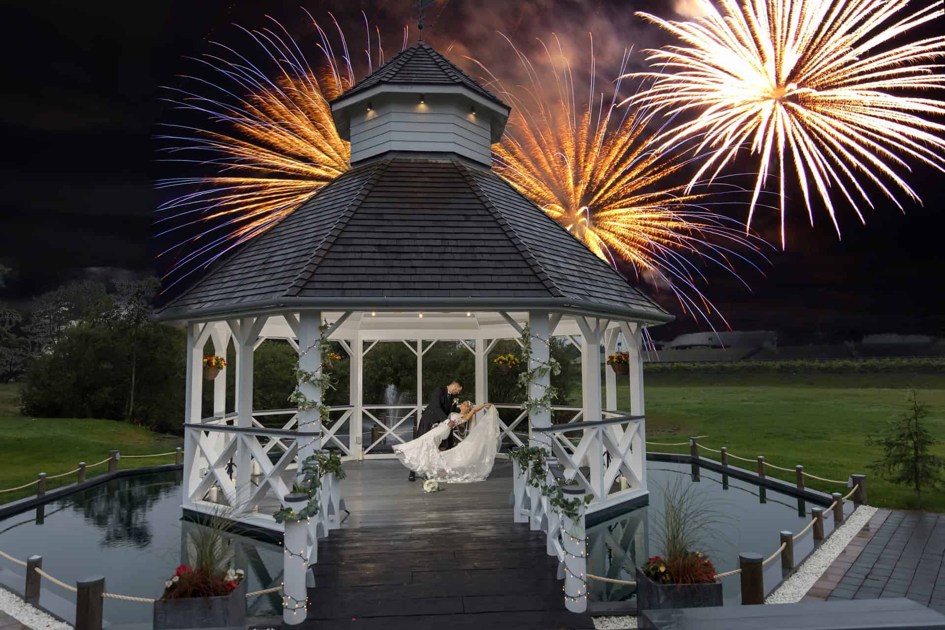 Gailes Wedding Photographer – bride and groom with fireworks at The Gailes Hotel & Spa, Irvine